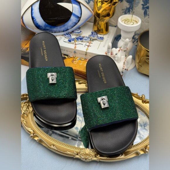🆕 KURT GEIGER LONDON 🧿 NWOB Brixton Poolslide, Blue Green Crystals - Sz 40 US9 - Picture 5 of 15
